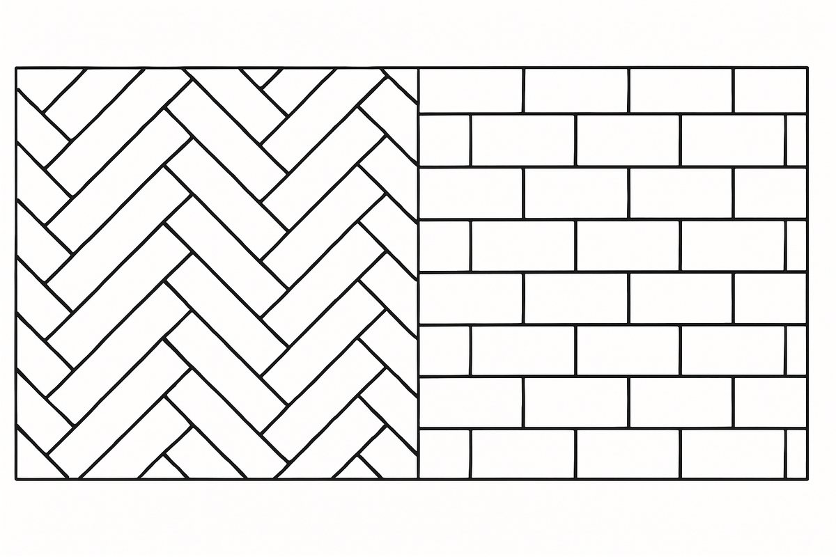 Herringbone and stretcher-bond block paving patterns compared