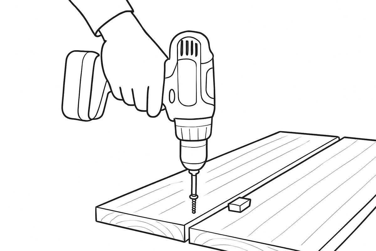 Screwing down a deck board with an even gap spacer