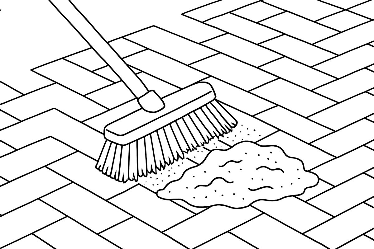 Brushing kiln-dried sand into the joints of block paving