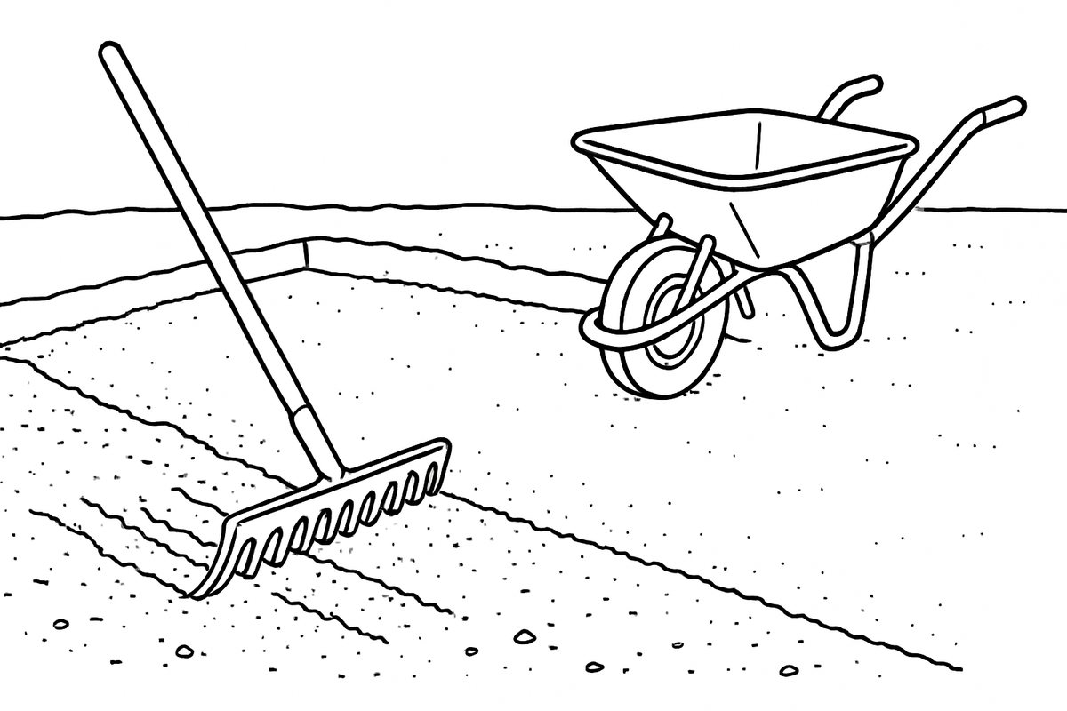 Levelling the sub-base and bedding layer before laying slabs