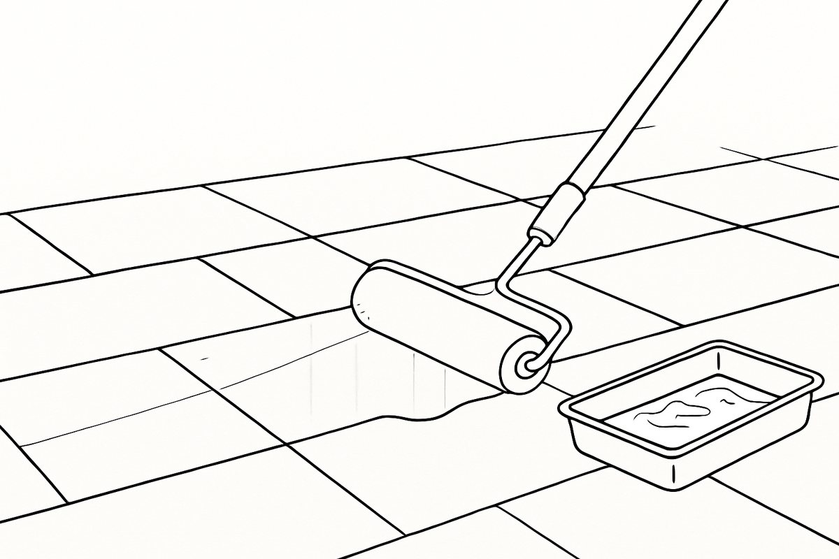 Applying patio sealer with a long-handled roller