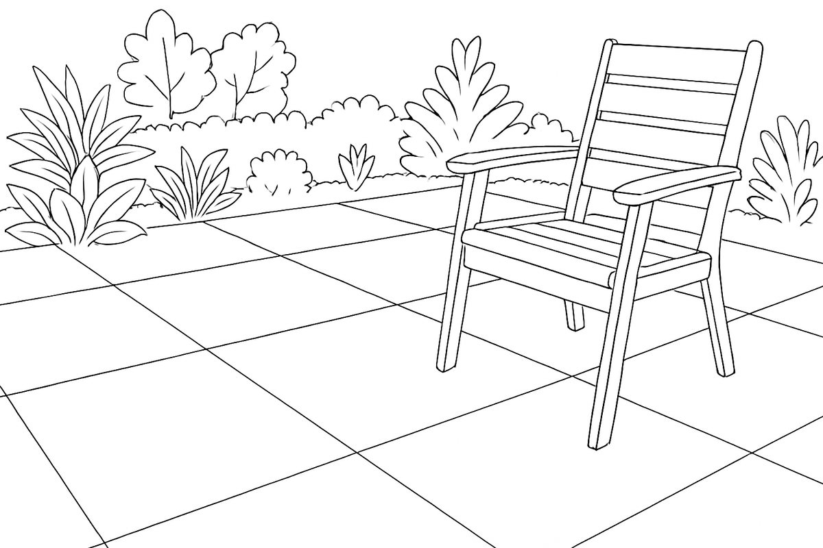 A finished patio laid with large-format paving slabs